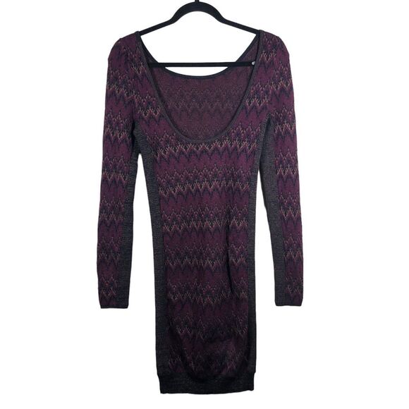 Free People Cozy Cabin Metallic Sweater Dress Zig Zag Kint Long Sleeve Medium - Picture 5 of 7